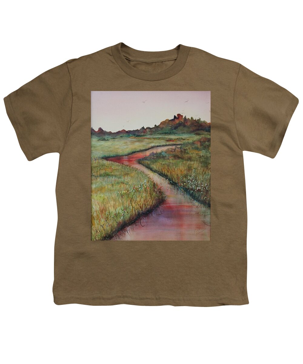 Marsh Youth T-Shirt featuring the painting Wetlands by Ruth Kamenev