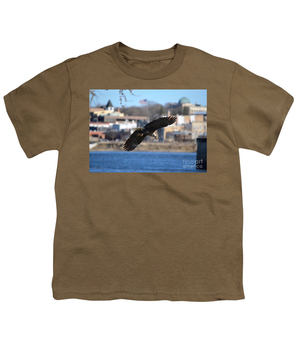 Color Photography Youth T-Shirt featuring the photograph Bald Eagle In Town by Sue Stefanowicz