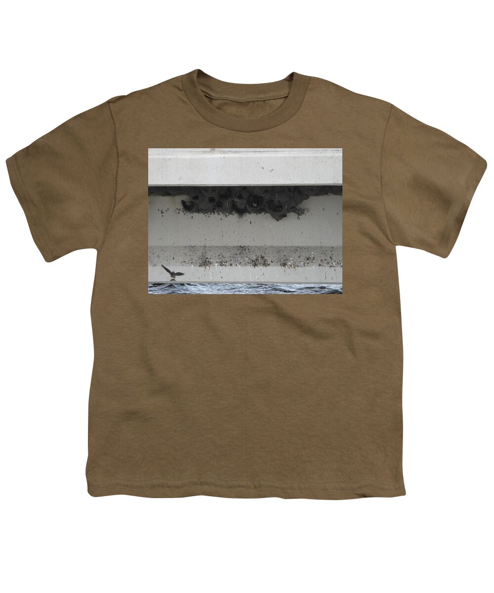 Birds Youth T-Shirt featuring the photograph Birds nest under the bridge. by Sima Amid Wewetzer