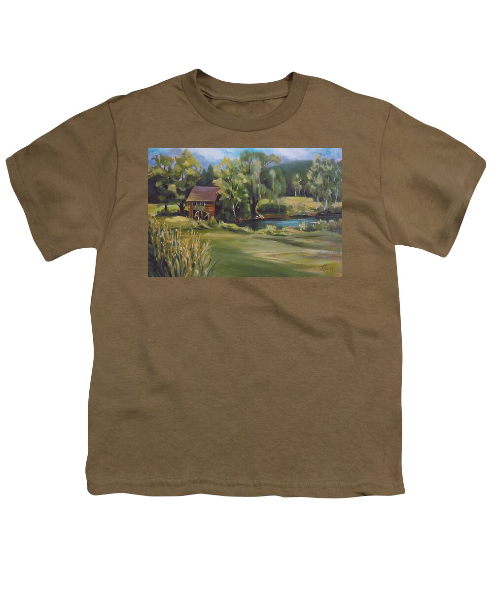 Mill Youth T-Shirt featuring the painting Mill by the Stream by Nancy Griswold