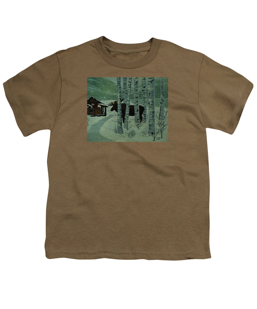Alces Youth T-Shirt featuring the painting Moose Lake by Barbara St Jean