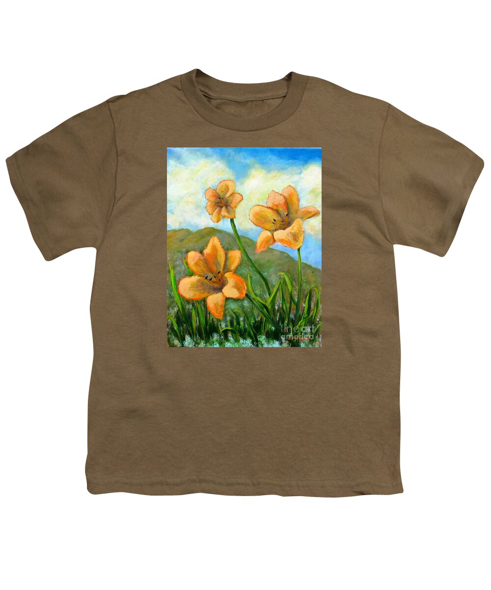 Lily Youth T-Shirt featuring the painting Morning Glow by Laurie Morgan