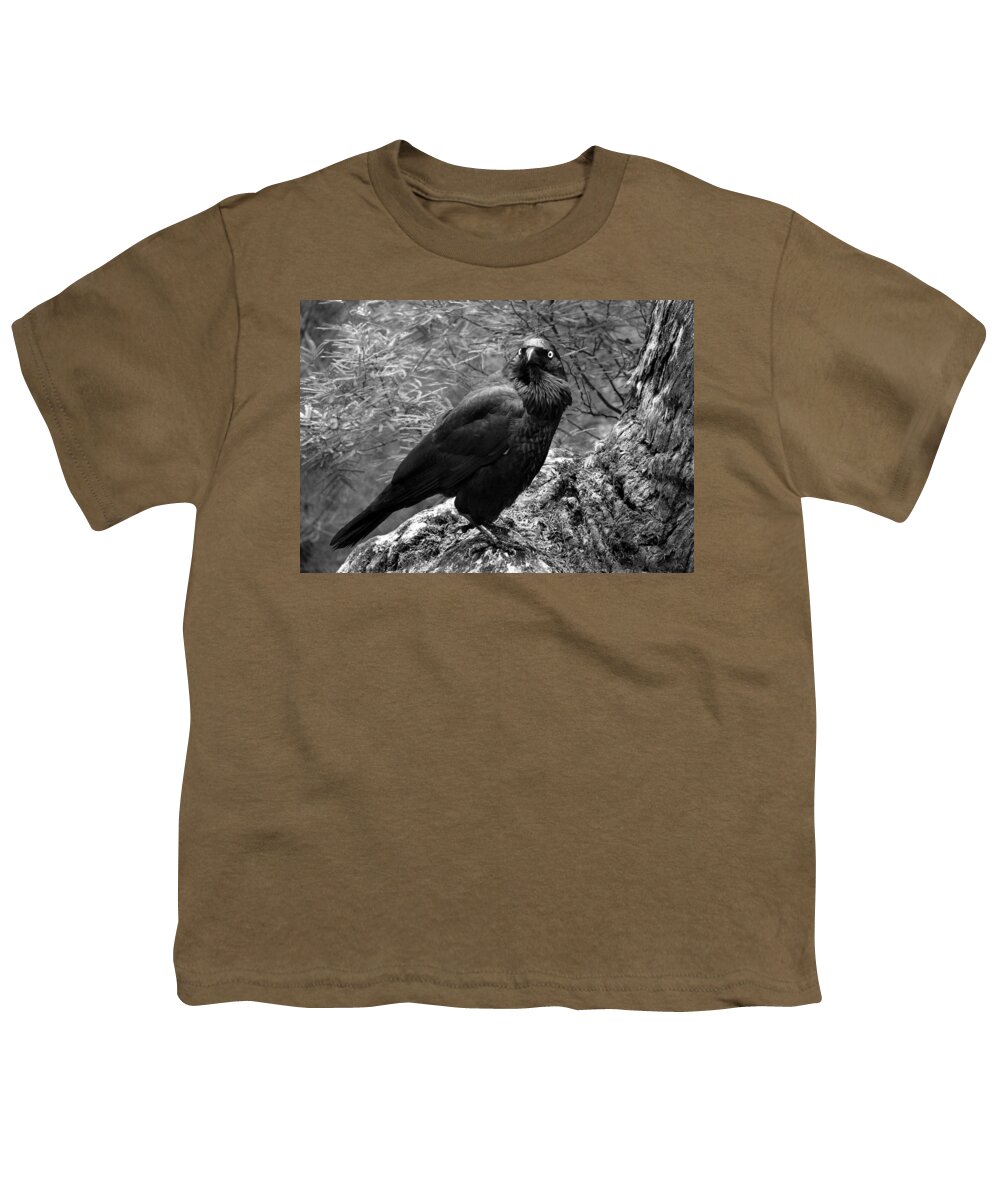Raven Youth T-Shirt featuring the photograph Nevermore - Black and White by Michelle Wrighton