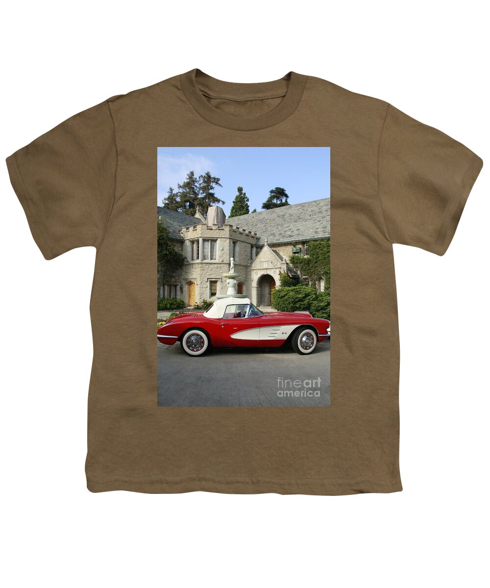 Transportation Youth T-Shirt featuring the photograph Red Corvette outside the Playboy Mansion by Nina Prommer