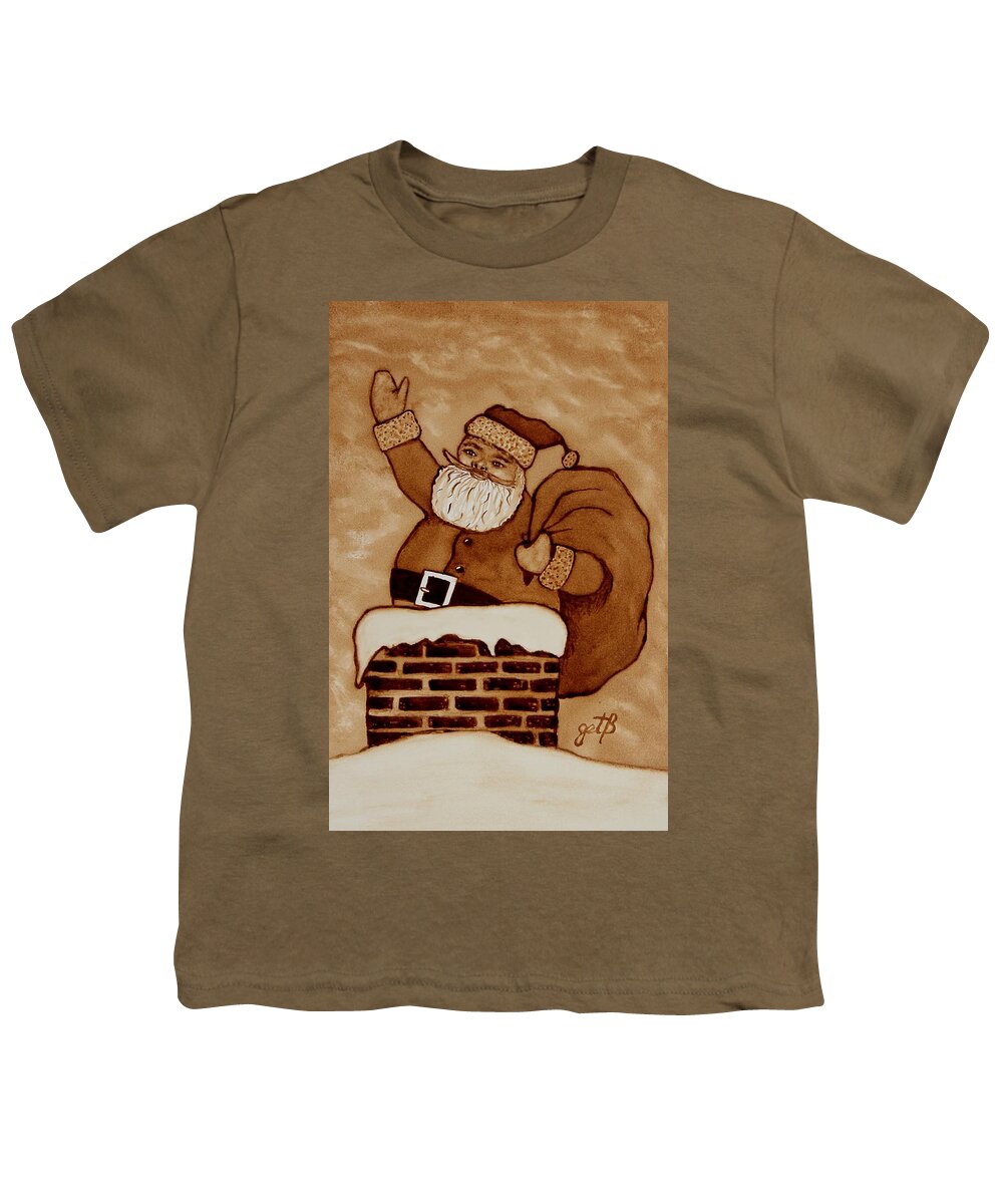 Santa Coffee Art Youth T-Shirt featuring the painting Santa Claus is coming by Georgeta Blanaru