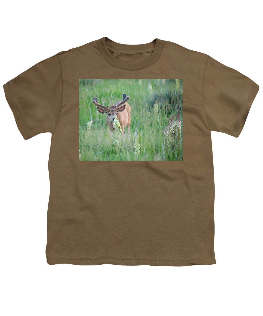 Deer Photograph Youth T-Shirt featuring the photograph Smell the Flowers by Jim Garrison