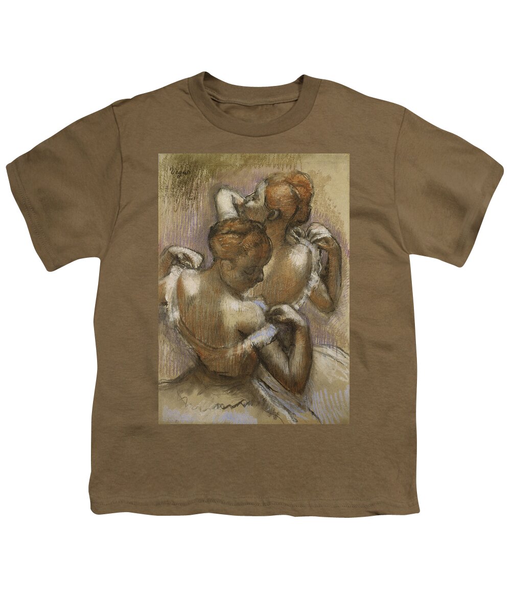 Two Dancers Adjusting Their Shoulder Straps Youth T-Shirt featuring the pastel Two Dancers Adjusting their Shoulder Straps by Edgar Degas 