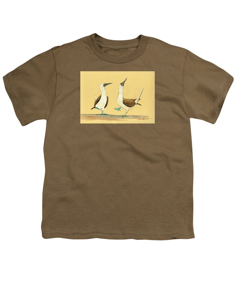 Blue Footed Boobies Youth T-Shirt featuring the painting Blue footed boobies #1 by Juan Bosco