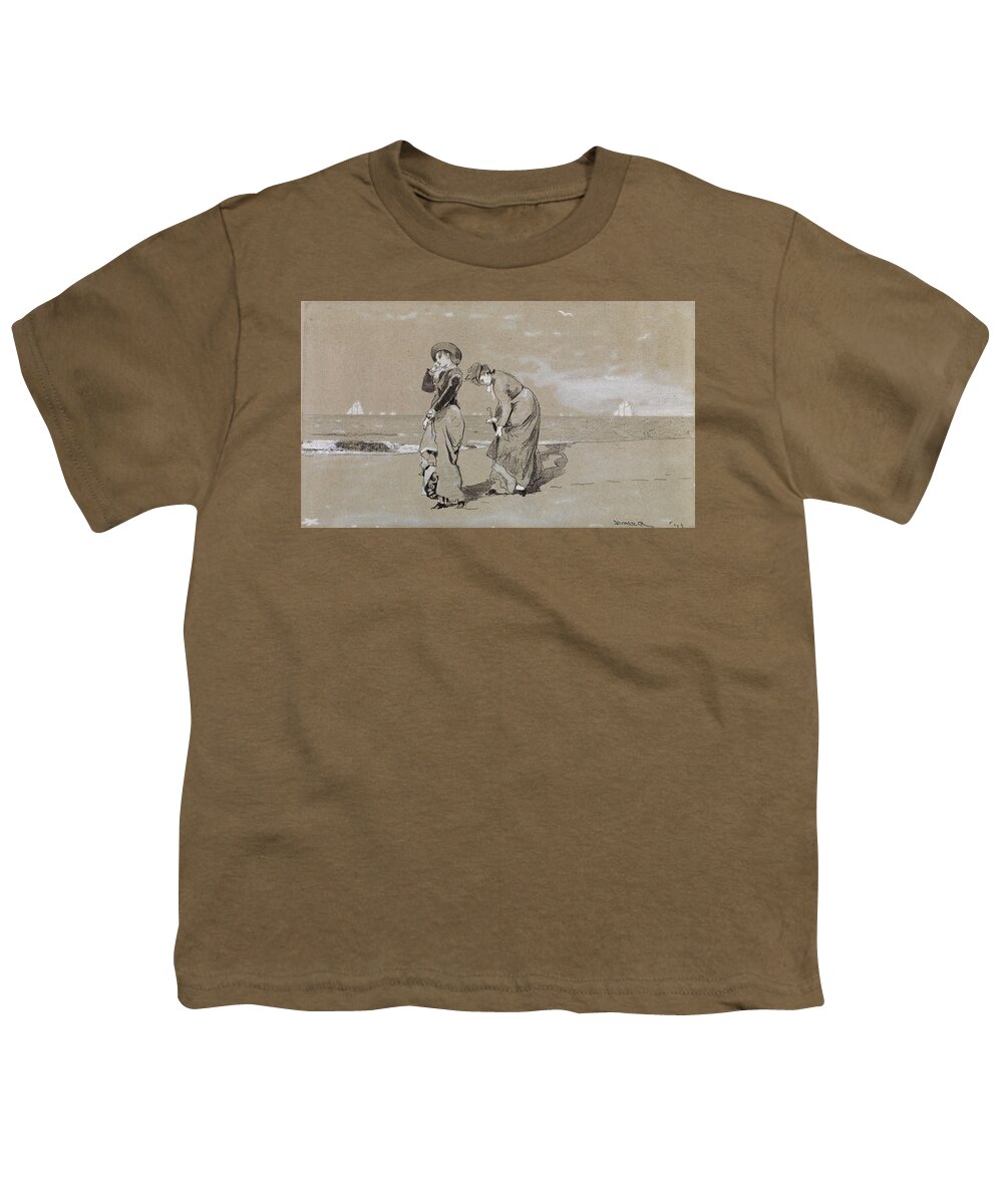 Winslow Homer Youth T-Shirt featuring the drawing Evening on the Beach #3 by Winslow Homer