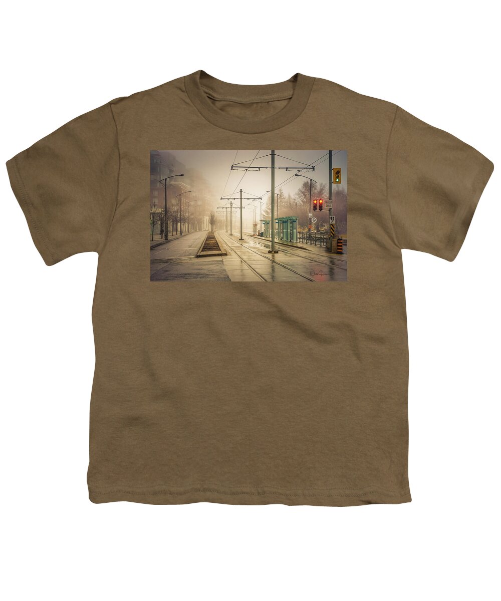 Cityart Youth T-Shirt featuring the digital art Fog Deserted Street #1 by Nicky Jameson