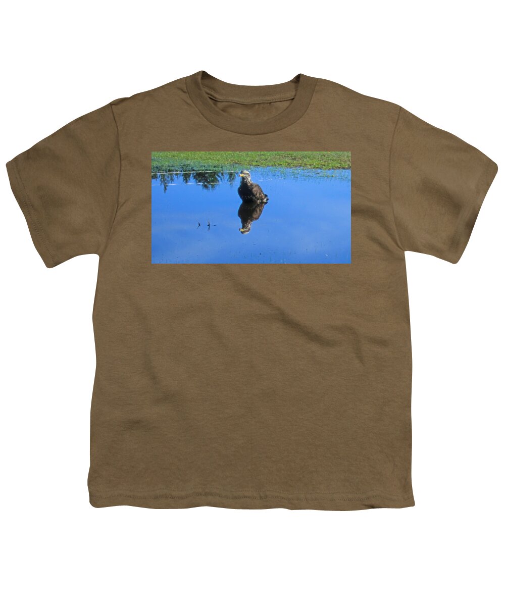 Eagle Youth T-Shirt featuring the photograph Immature Eagle Fishing In A Roadside Puddle #1 by Marie Jamieson