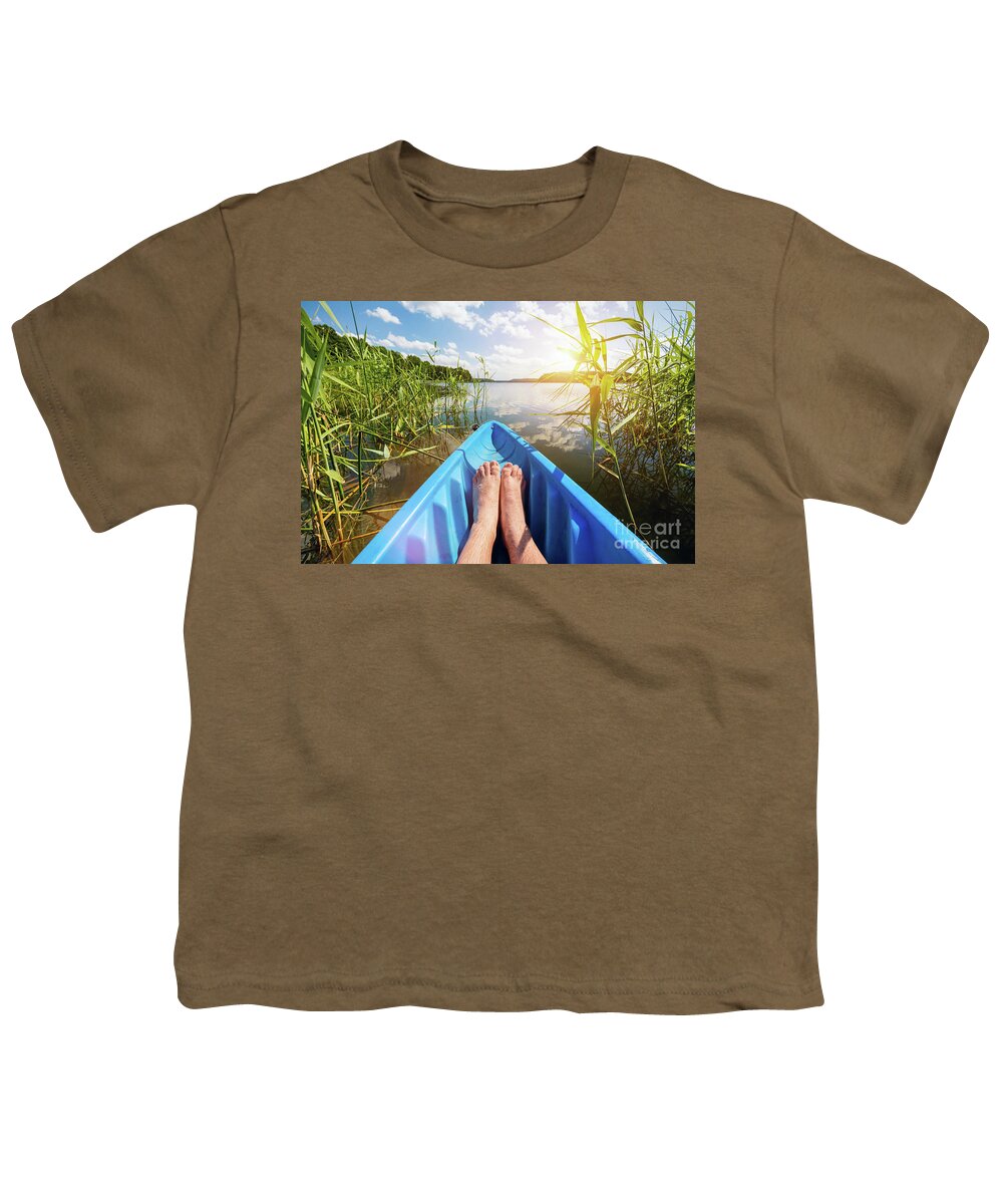 Kayaking Youth T-Shirt featuring the photograph Kayaking on the lake. #1 by Michal Bednarek