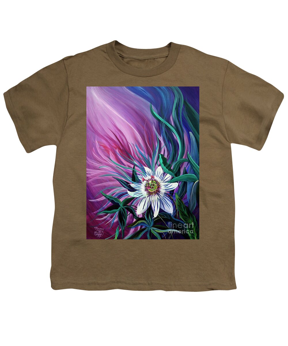 Passion Flower Youth T-Shirt featuring the painting Passion Flower by Nancy Cupp