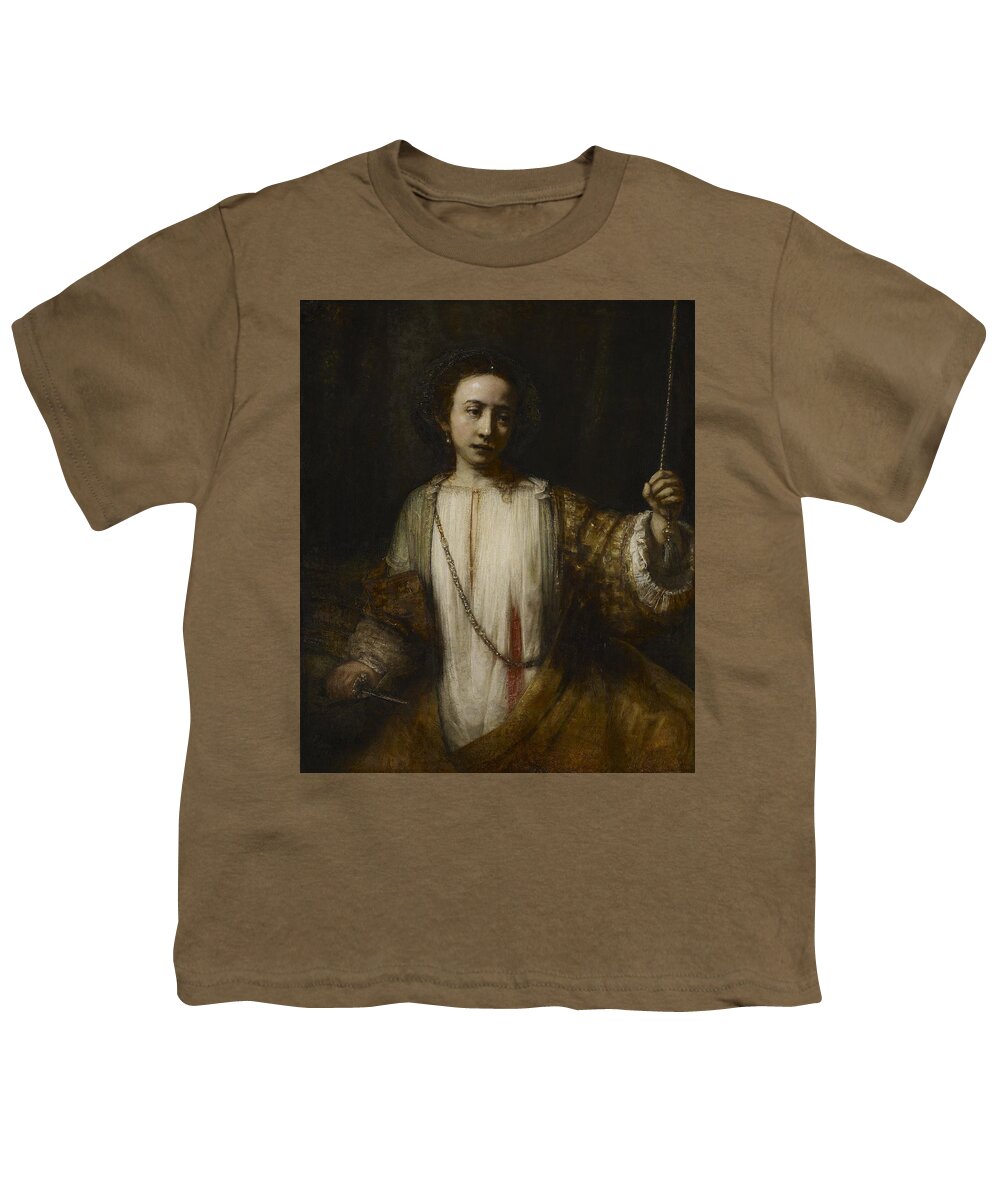 Rembrandt Youth T-Shirt featuring the painting Rembrandt lucretia #1 by Celestial Images