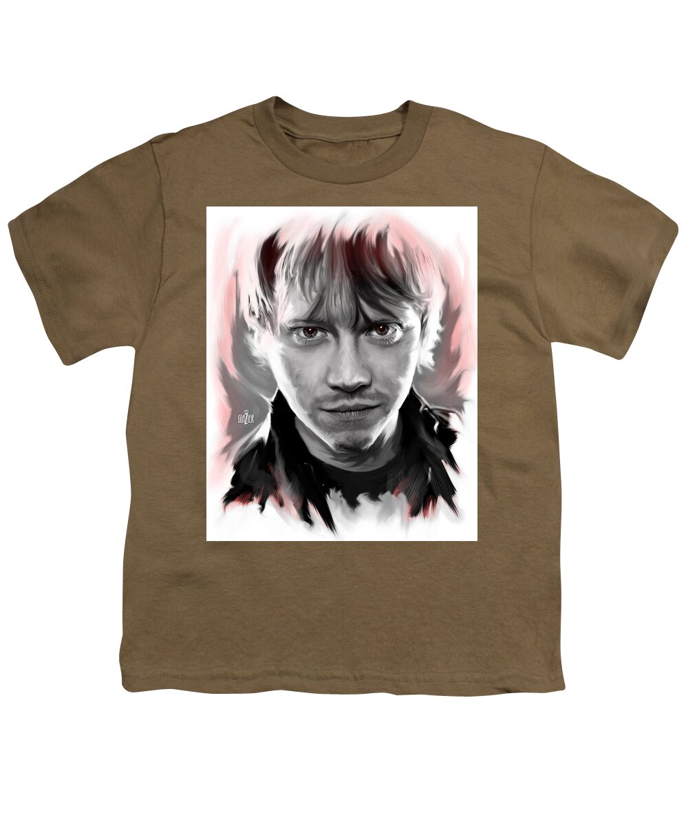 Pop Icons Youth T-Shirt featuring the digital art Rupert Grint as Ronald Weasley #1 by Garth Glazier