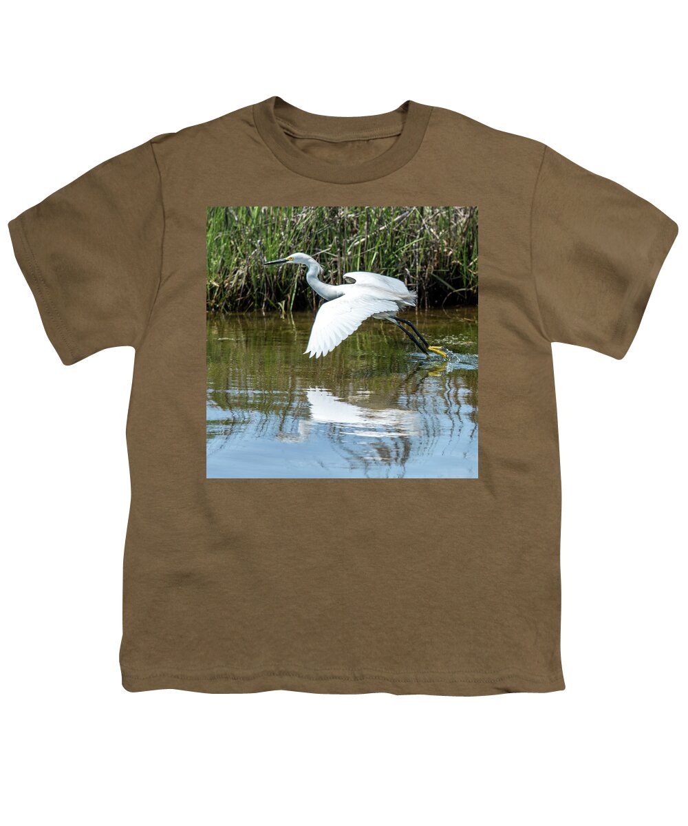 Animal Youth T-Shirt featuring the photograph Snowy Egret Takeoff #1 by William Bitman