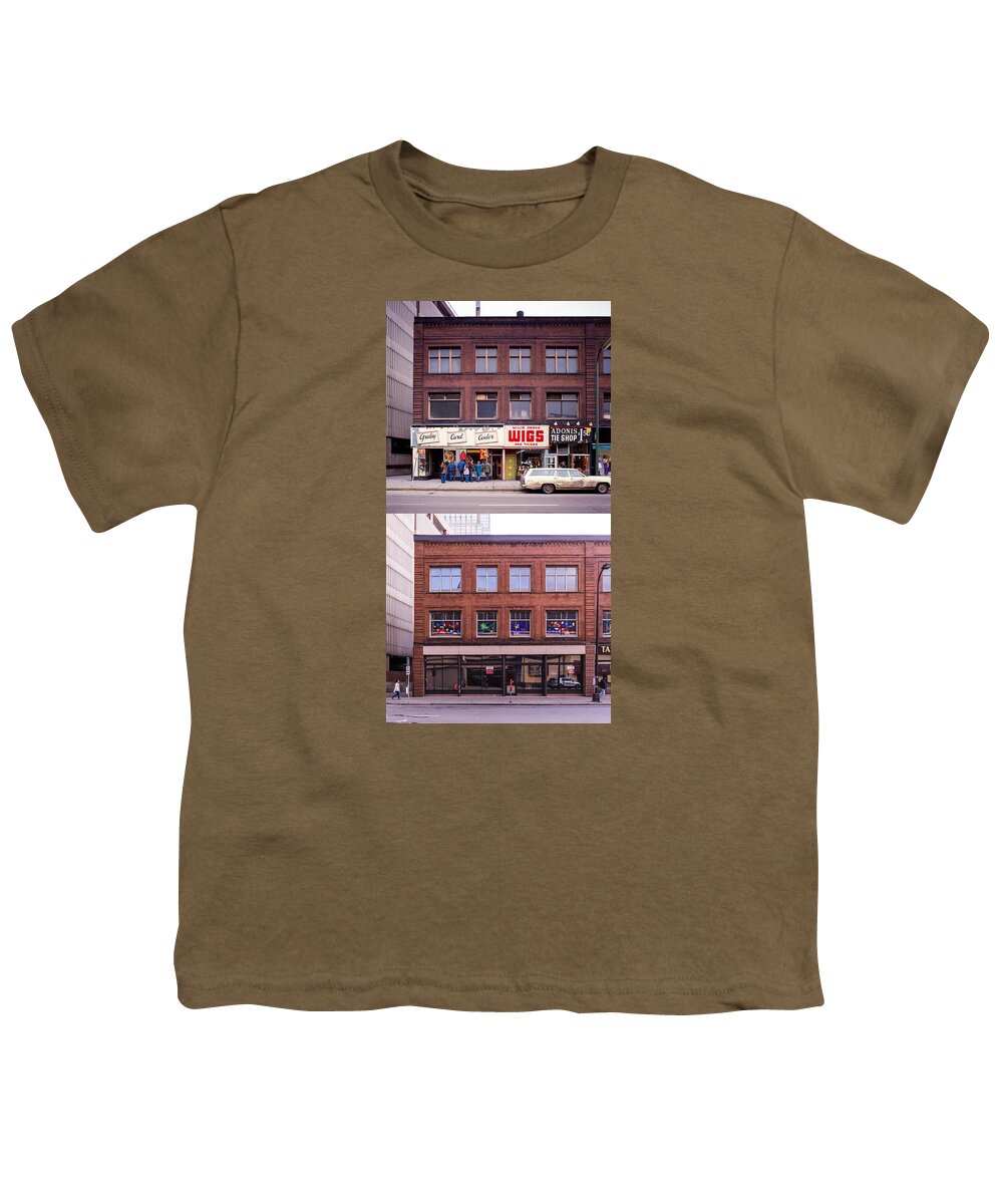 Downtown_printed Youth T-Shirt featuring the photograph Something's going on at the Greeting Card Center. by Mike Evangelist