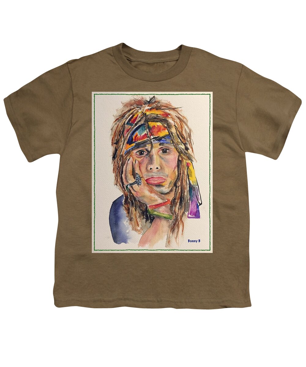 Rockstar Youth T-Shirt featuring the painting Steven Tyler #1 by Bonny Butler