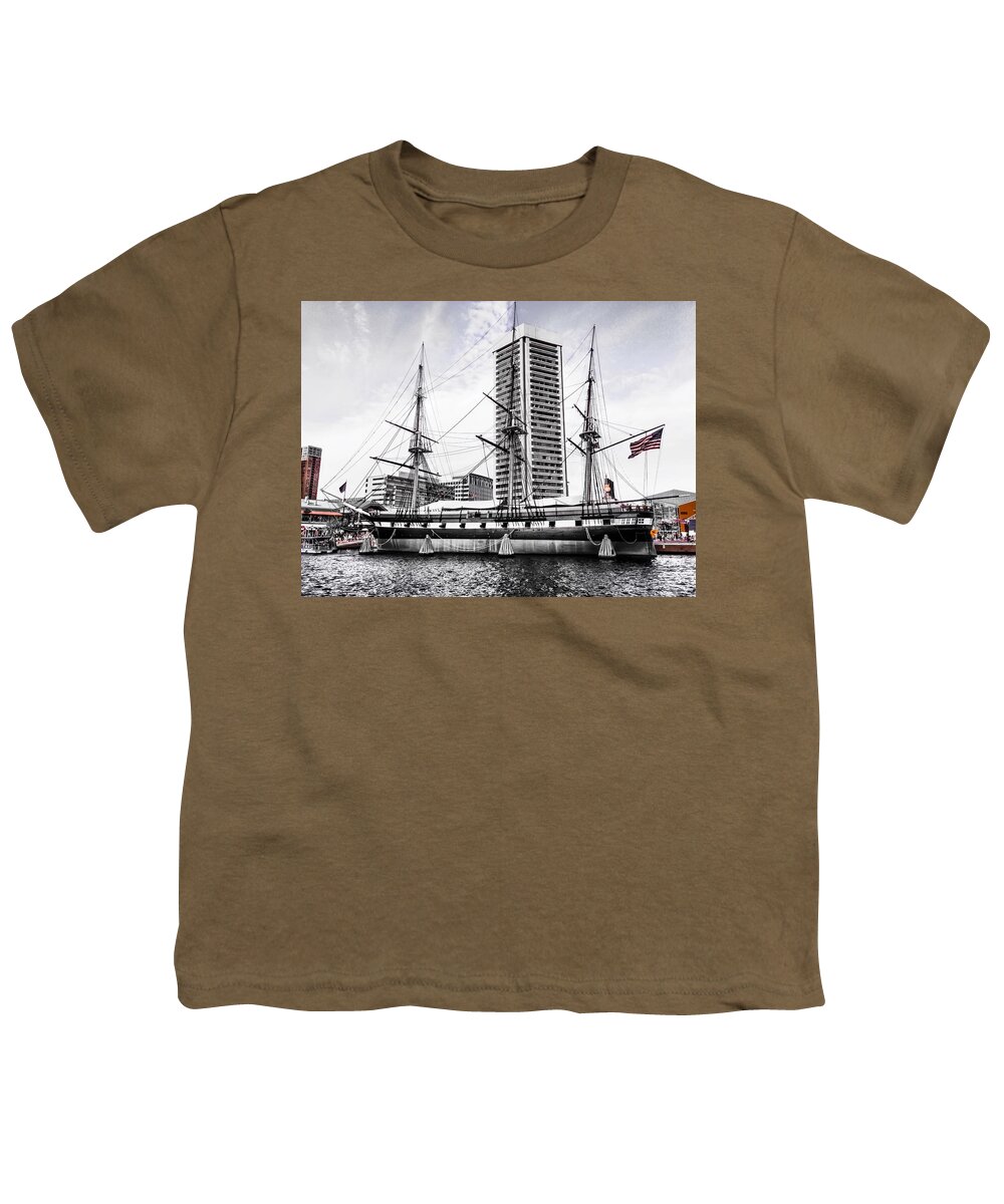Ship Youth T-Shirt featuring the photograph U.S.S. Constellation by Chris Montcalmo