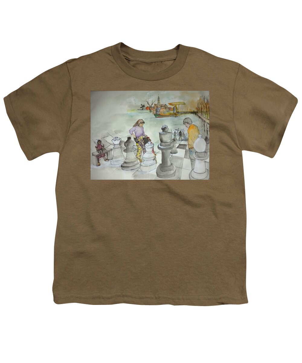 The Netherlands. Cityscape. Landscape. Big Chess. Figures. Youth T-Shirt featuring the painting Tulips clogs and windmills album #17 by Debbi Saccomanno Chan