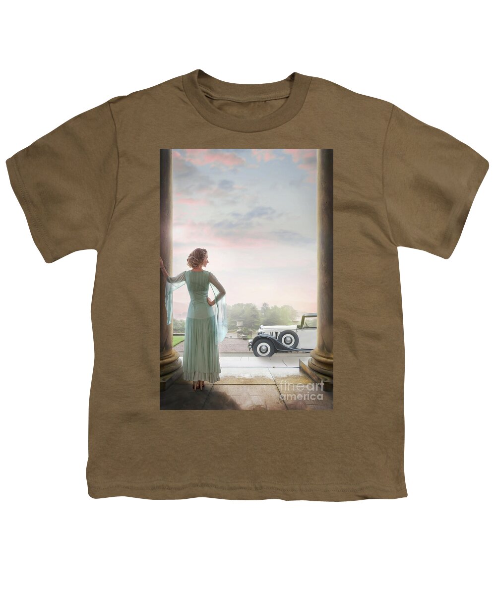 Woman Youth T-Shirt featuring the photograph 1930s Woman With A Vintage Car by Lee Avison