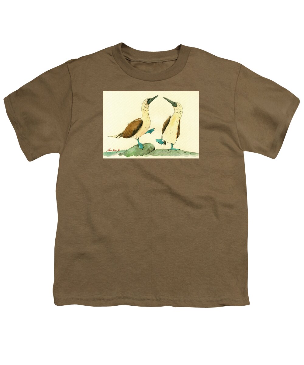 Blue Footed Boobies Youth T-Shirt featuring the painting Blue footed boobies #2 by Juan Bosco