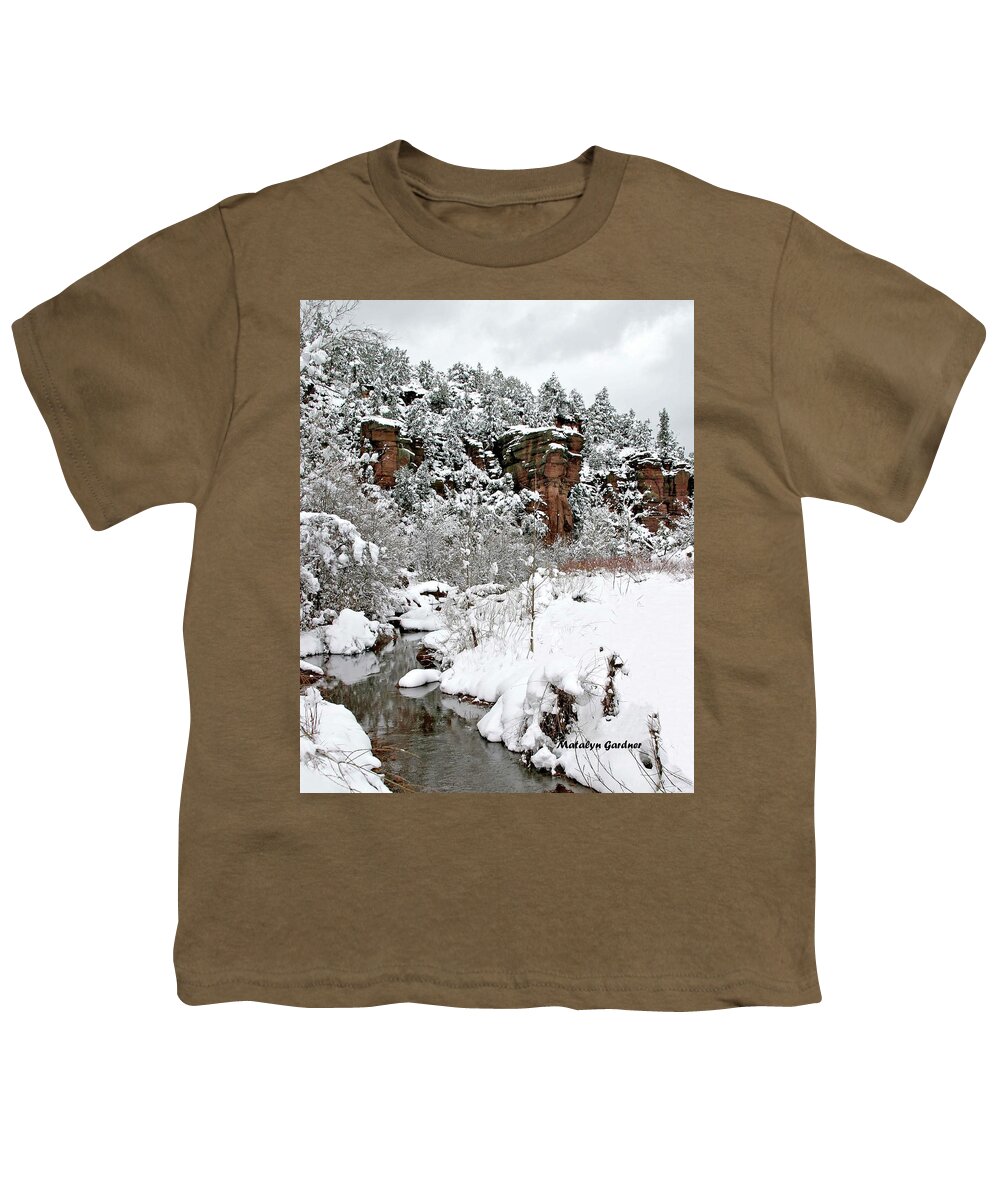 Snow Youth T-Shirt featuring the photograph East Verde Winter Crossing #2 by Matalyn Gardner