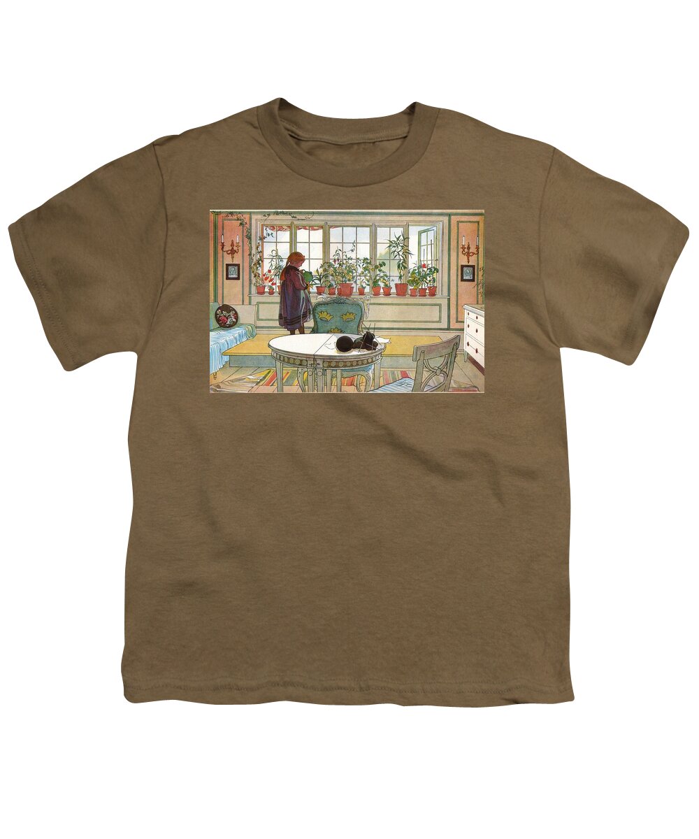 Carl Larsson Youth T-Shirt featuring the painting Flowers on the Windowsill by MotionAge Designs
