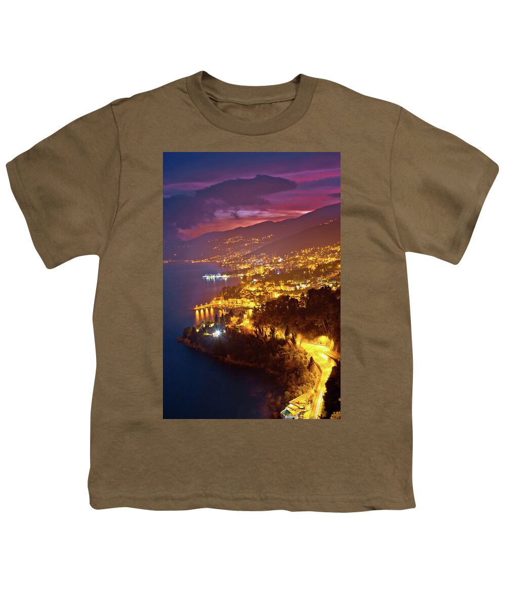 Opatija Youth T-Shirt featuring the photograph Opatija riviera bay evening panoramic view #2 by Brch Photography
