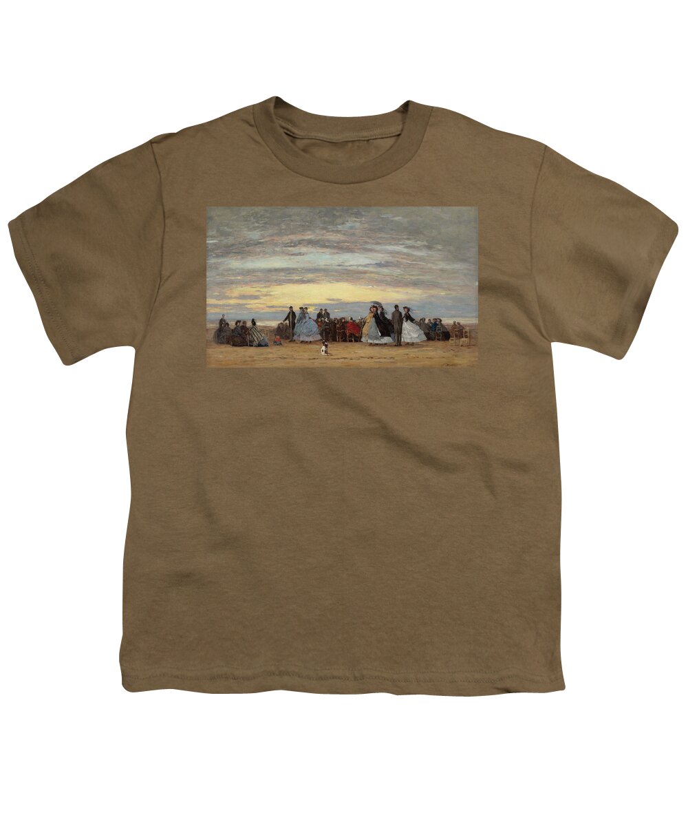 Eugne Boudin Youth T-Shirt featuring the painting The Beach at Villerville #2 by Eugene Boudin
