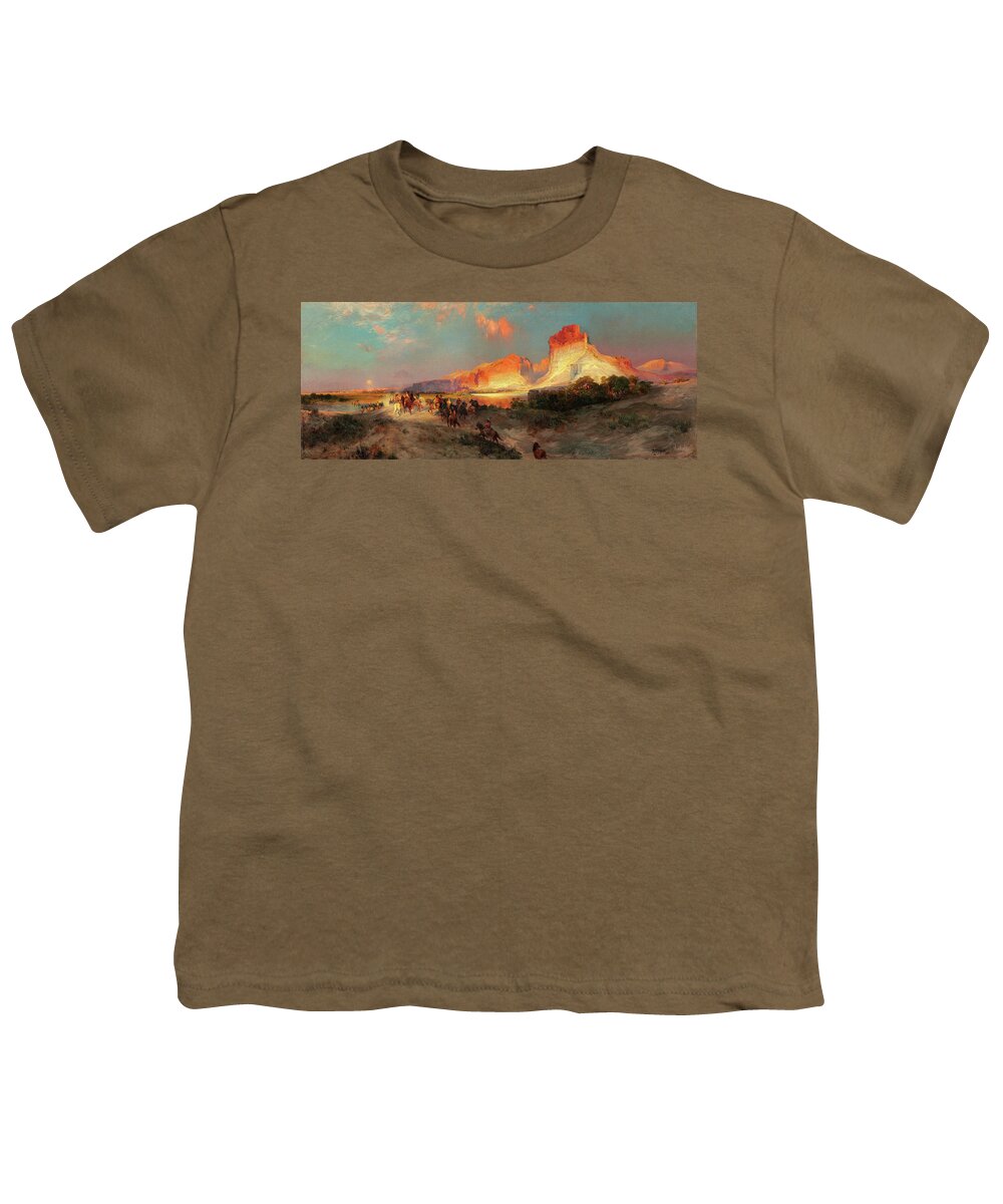 Moran Youth T-Shirt featuring the painting Green River Cliffs, Wyoming #3 by Thomas Moran
