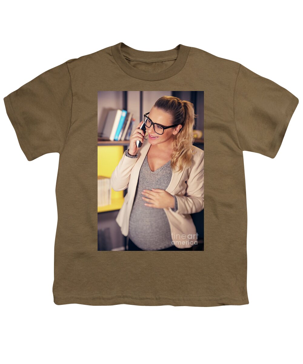Abdomen Youth T-Shirt featuring the photograph Pregnant woman at work #3 by Anna Om