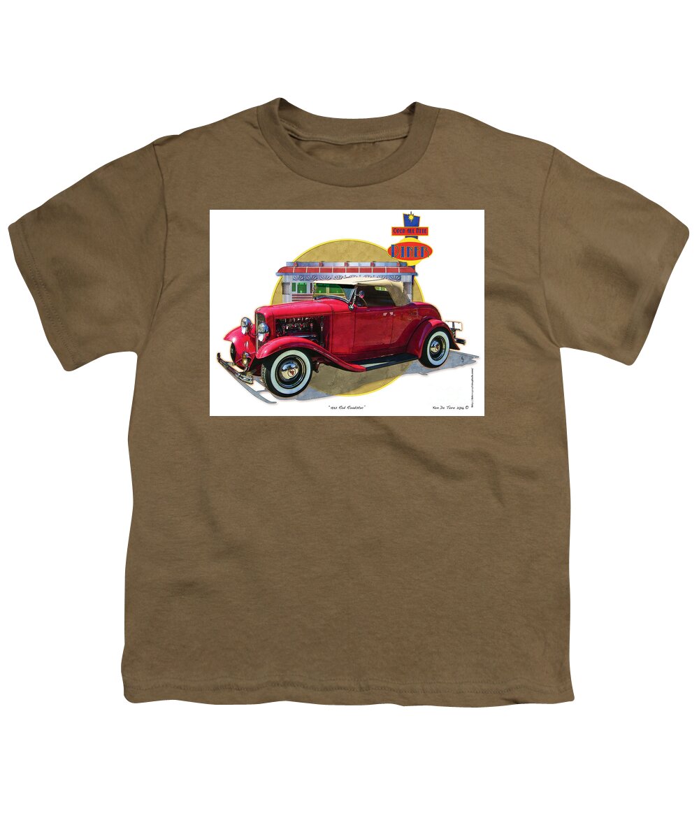 Hot Rod Youth T-Shirt featuring the digital art 32 Red Roadster by Kenneth De Tore