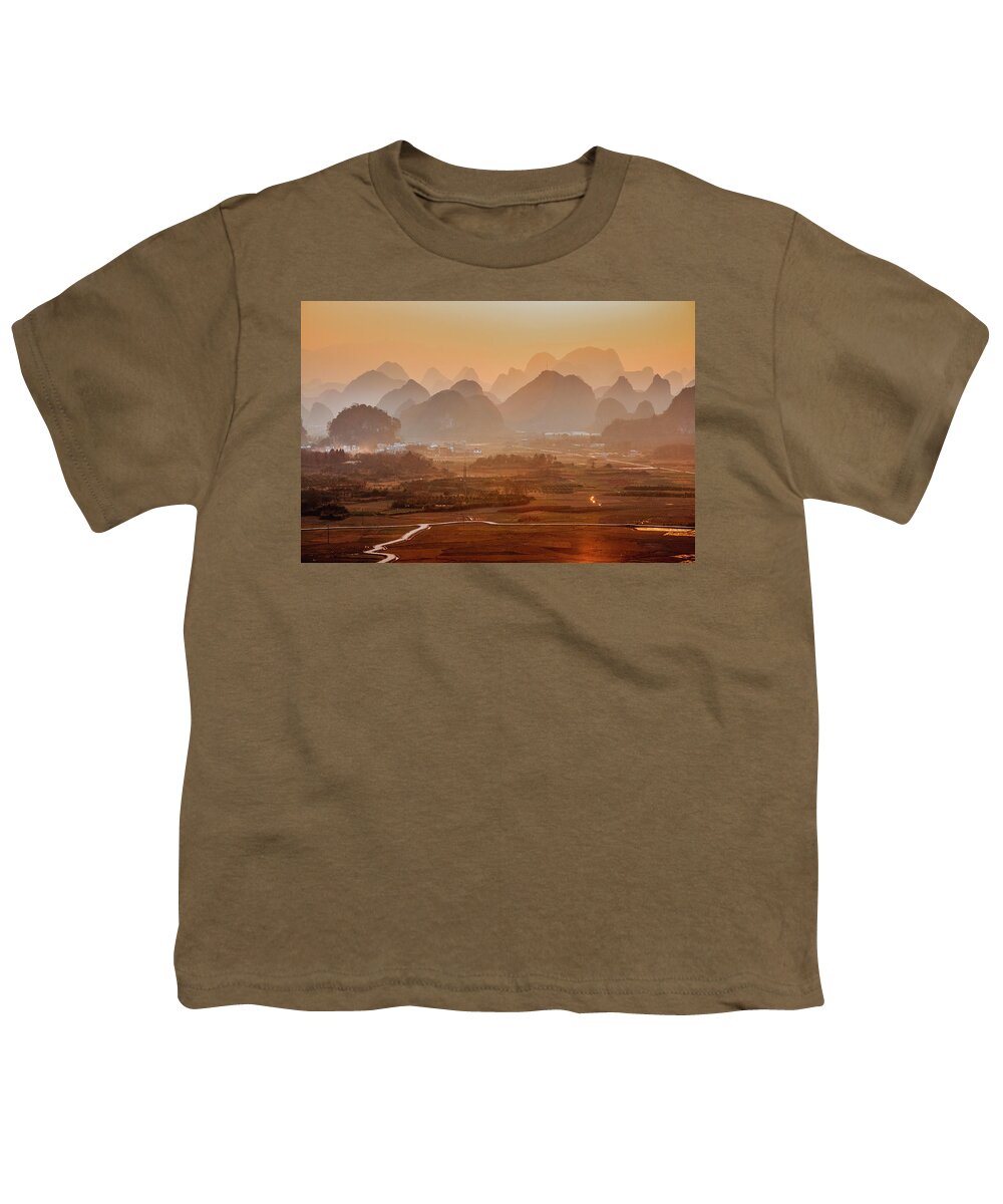 Karst Youth T-Shirt featuring the photograph Karst mountains scenery in sunset #40 by Carl Ning