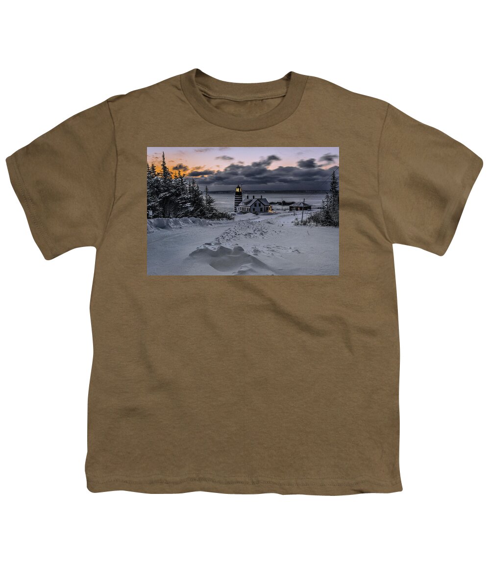 A Crisp Winter Morning At West Quoddy Head Lighthouse Youth T-Shirt featuring the photograph A Crisp Winter Morning At West Quoddy Head Lighthouse by Marty Saccone