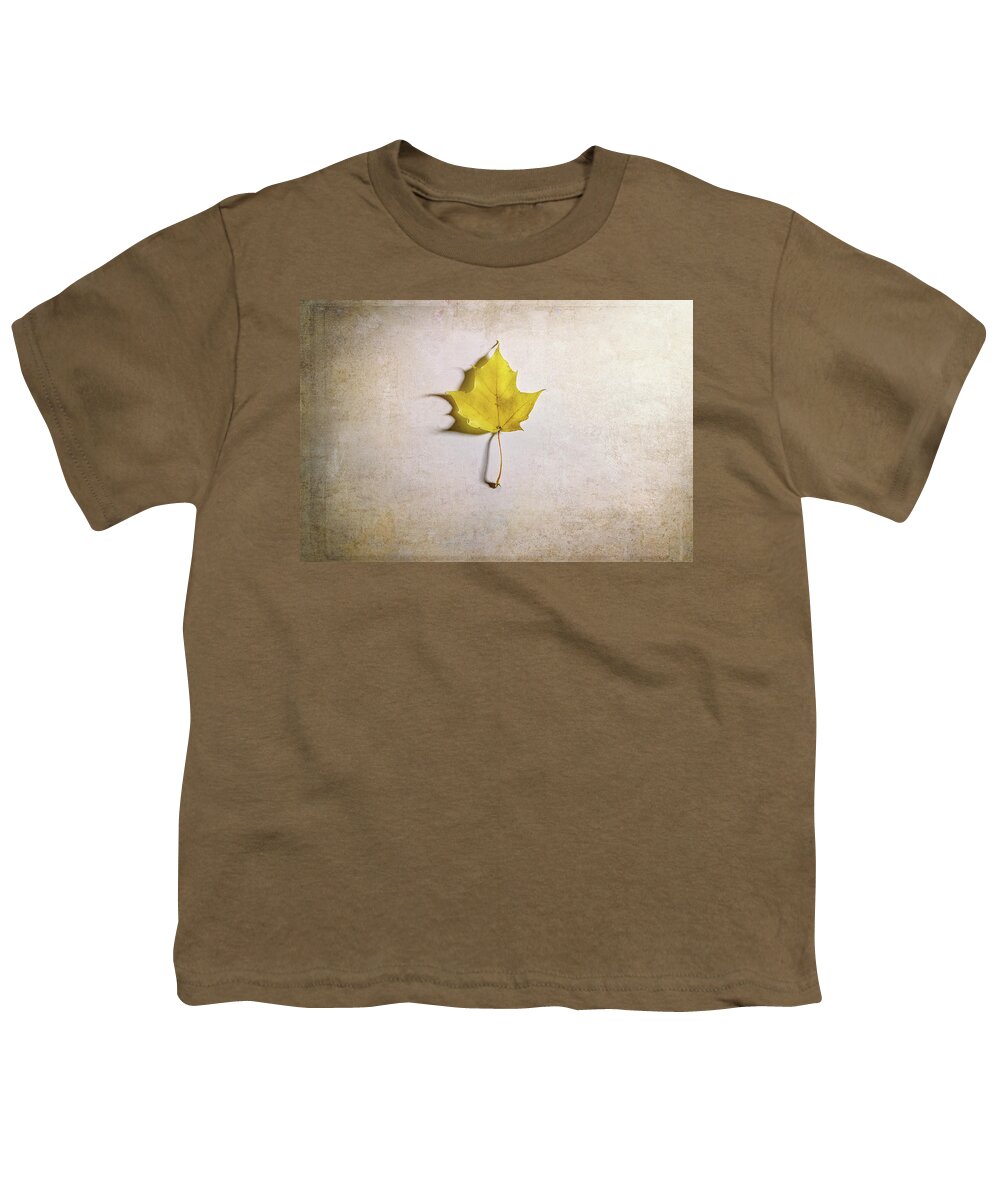 Maple Leaf Youth T-Shirt featuring the photograph A Single Yellow Maple Leaf by Scott Norris