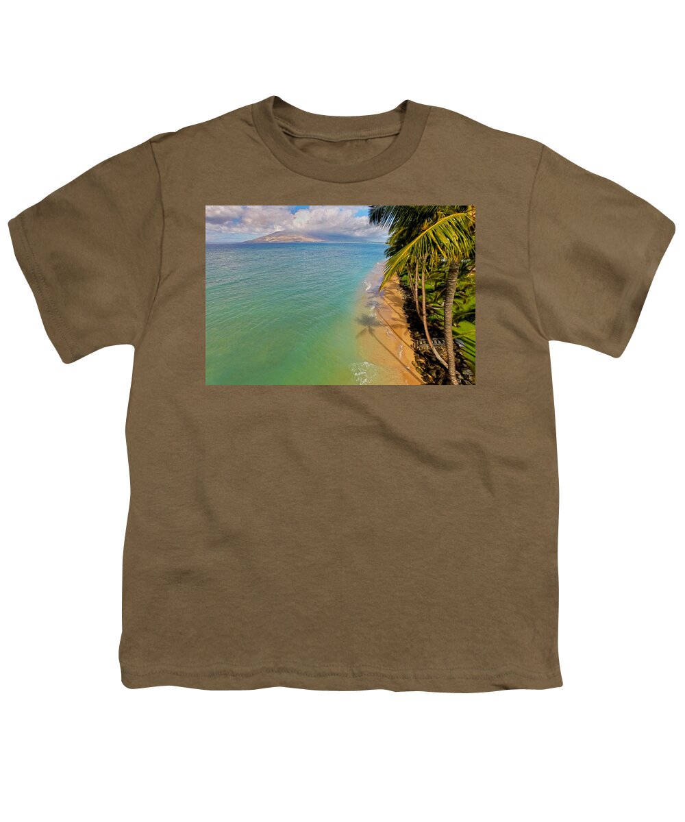 Kihei Maui Hawaii Ocean Palmtrees Clouds Youth T-Shirt featuring the photograph Above The Trees by James Roemmling