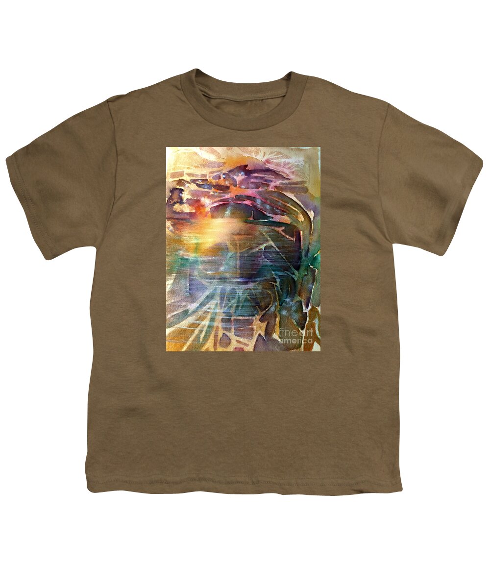 Abstract Watercolor Using The Saran Wrap Technique. Youth T-Shirt featuring the painting Cavern Travel by Allison Ashton