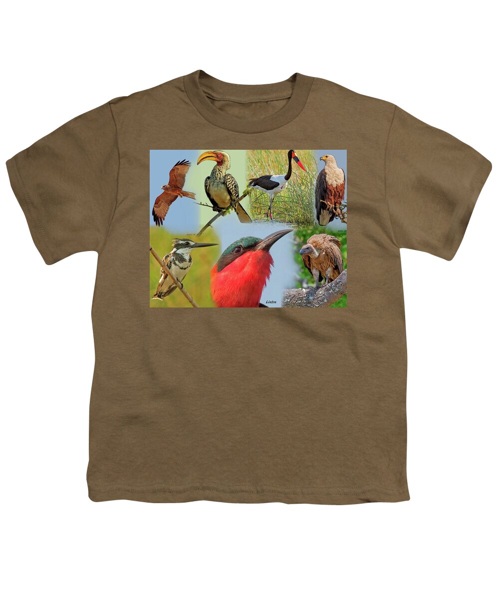 Africa Youth T-Shirt featuring the photograph African Bird Montage by Larry Linton