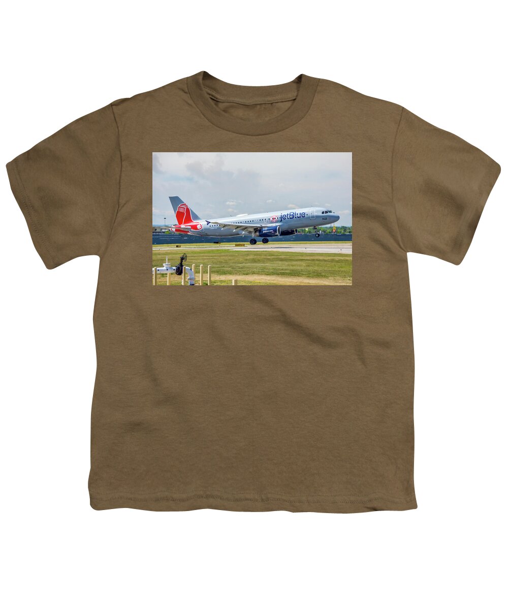 Air Travel Youth T-Shirt featuring the photograph Airbus A320 Boston Strong by Guy Whiteley