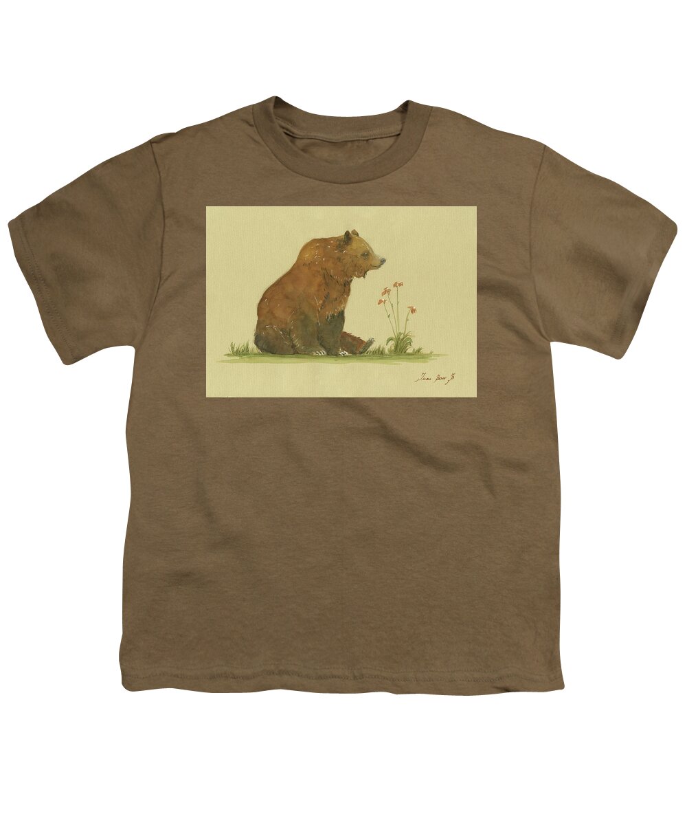  Youth T-Shirt featuring the painting Alaskan grizzly bear by Juan Bosco