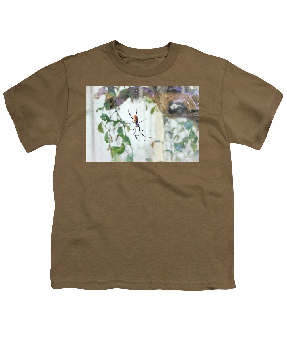 Along Came A Spider Youth T-Shirt featuring the photograph Along Came a Spider by Bonnie Follett