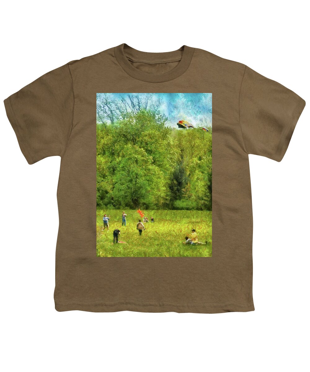 Savad Youth T-Shirt featuring the photograph Americana - People - Let's go fly a kite by Mike Savad