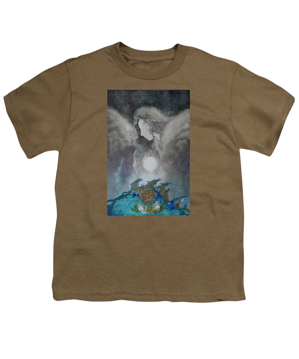 Angels Dolphins Youth T-Shirt featuring the painting Angels And Dolphins Healing Sanctuary by Alma Yamazaki