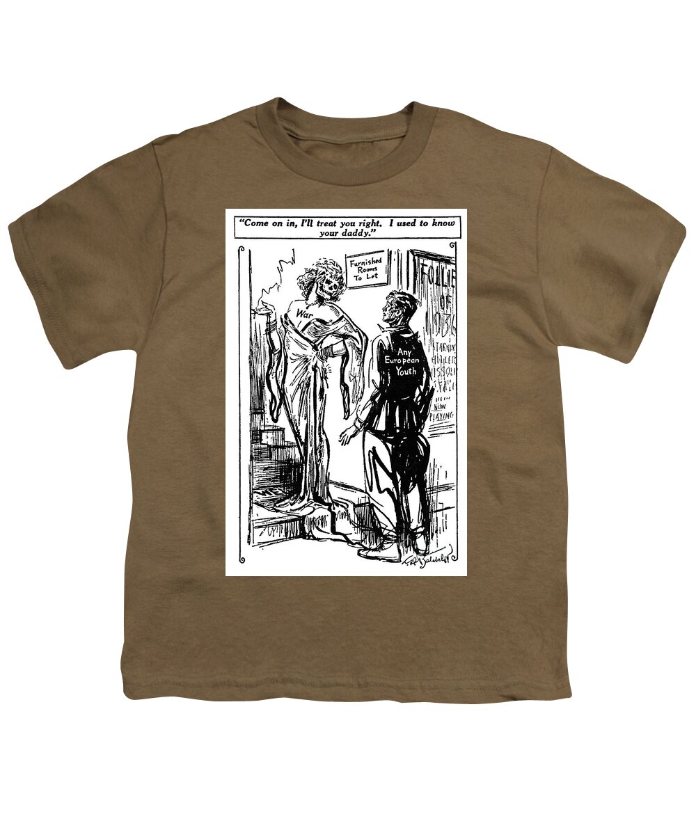 1936 Youth T-Shirt featuring the drawing Anti-war Cartoon, 1936 by Granger