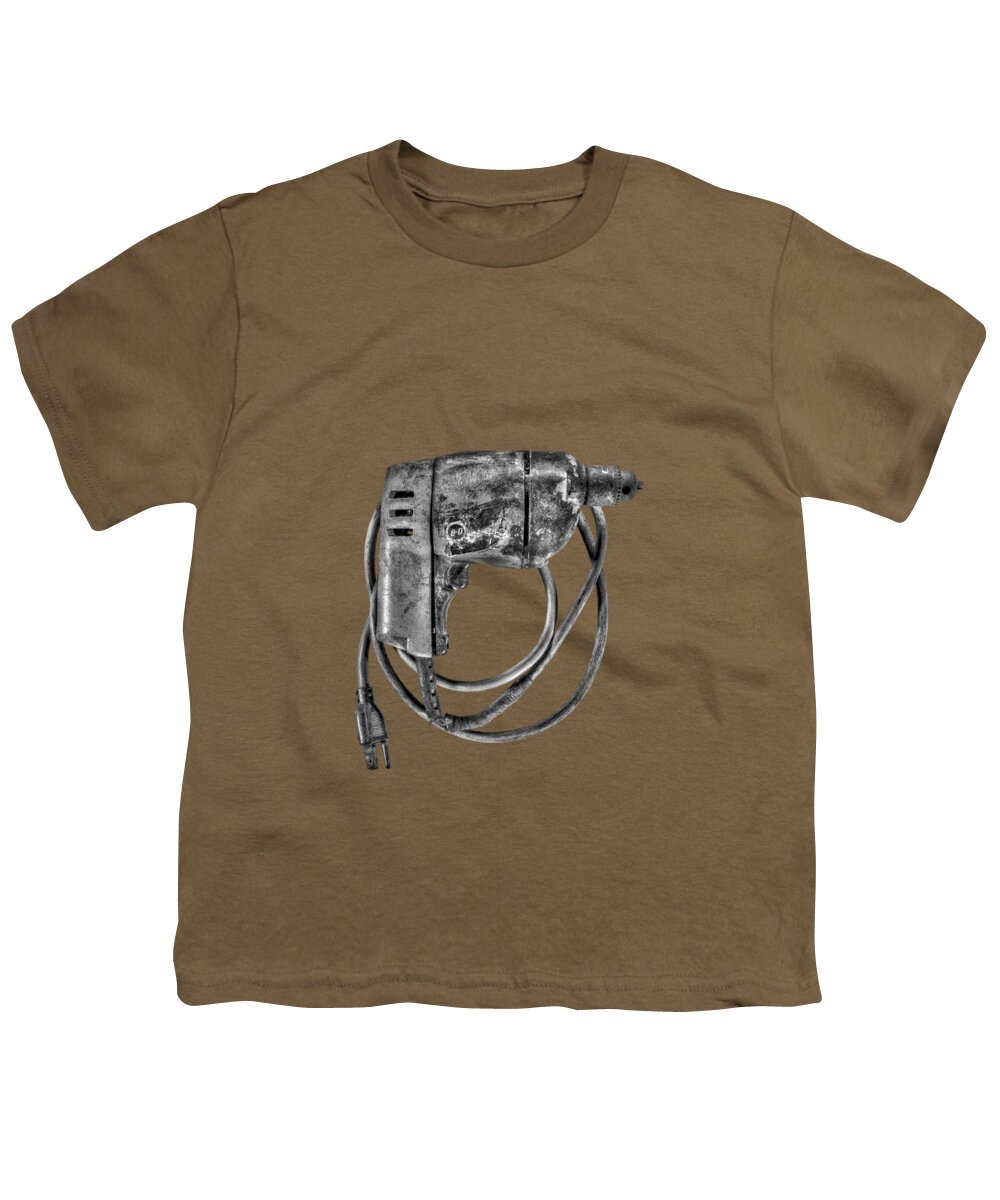 Antique Youth T-Shirt featuring the photograph BD Drill Motor BW by YoPedro