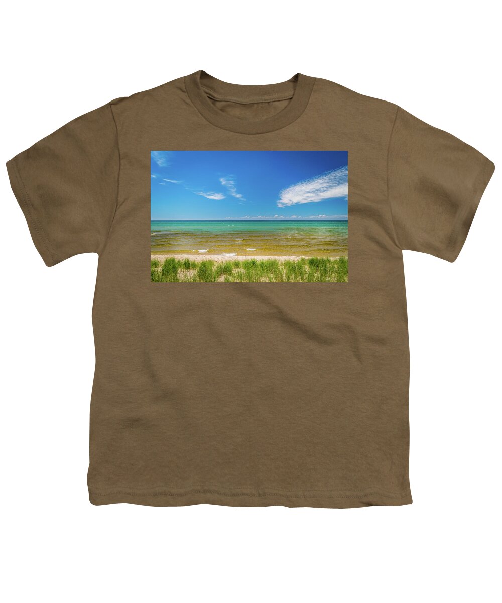 Blue Skies Youth T-Shirt featuring the photograph Beach With Blue Skies and cloud by Lester Plank