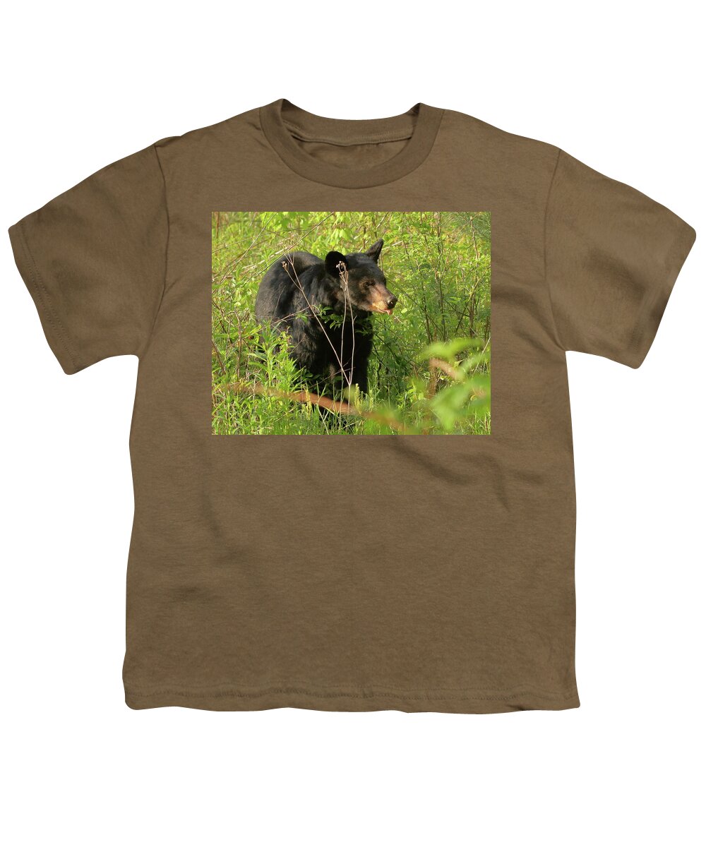 American Black Bear Youth T-Shirt featuring the photograph Bear in the grass by Coby Cooper