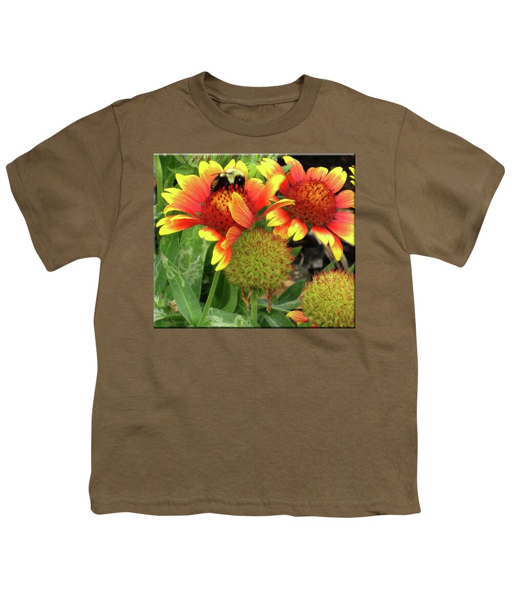 Floral Youth T-Shirt featuring the photograph Bee on colorful flowers by Mikki Cucuzzo