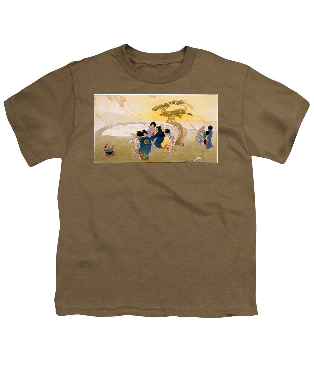 Woodcut Youth T-Shirt featuring the painting Bertha Boynton Lum, Kites, 1913 by Vincent Monozlay